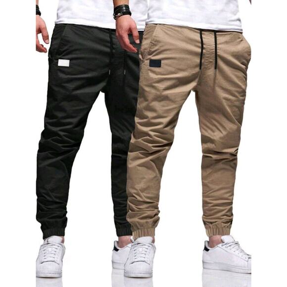NEW Mens Manfinity Homme 2Pc Jogger Pants Size L Khaki Black Drawstring Pockets - Picture 1 of 13